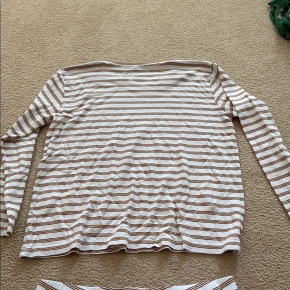 LAKE Tan and White Striped 100% Pima Cotton Pajama Set for Cozy Nights - Picture 5 of 5